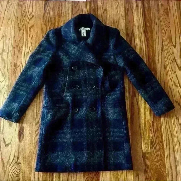 H&M (LOGG) Level of Grades Goods - Double Breasted Plaid Mid Length Coat. Size 4 - Picture 1 of 13